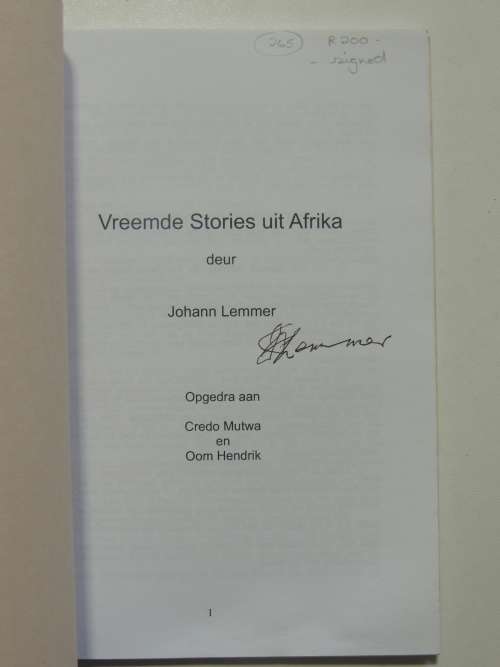 Vreemde Stories uit Afrika - Johann Lemmer -    SIGNED      Afrikaans