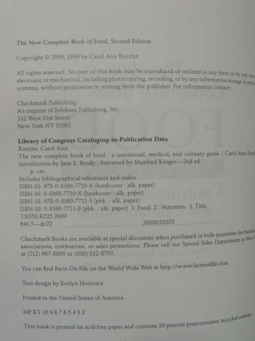 The New Complete Book of Food - A Nutritional, Medical & Culinary Guide - Carol Ann Rinzler
