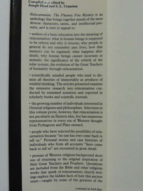 Reincarnation,The Phoenix Fire Mystery East-West Dialogue on Death Rebirth -Joseph Head, SL Cranston