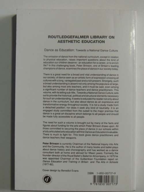 Dance as Education - Towards a National Dance Culture - Peter Brinson BOOK