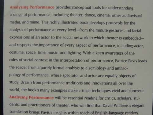 Analyzing Performance - Theater, Dance, and Film- Patrice Pavis BOOK