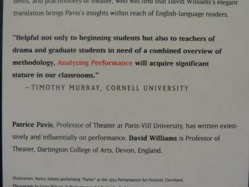 Analyzing Performance - Theater, Dance, and Film- Patrice Pavis BOOK