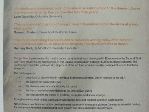 Europe Dancing, Perspectives onTheatre Dance& Cultural Identity - Ed. Andree Grau, Steph Jordan BOOK