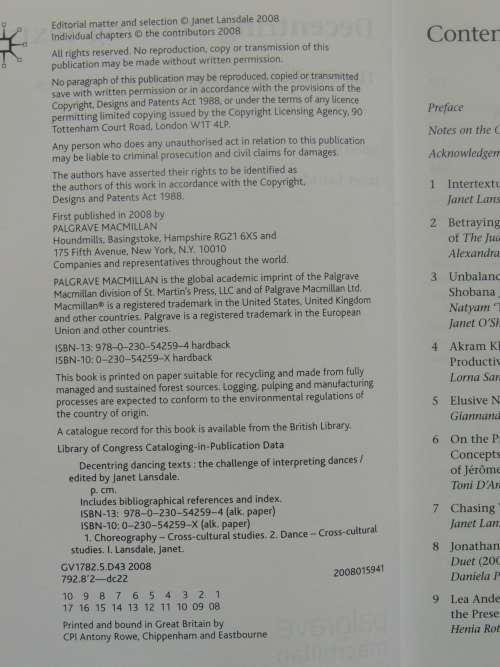 Decentring Dancing texts - The Challenge of Interpreting Dances - Ed.  Janet Lansdale