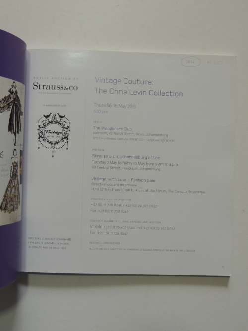 Vintage Couture: The Chris Levin Collection May 2013 - Public Auction Catalogue by Strauss  & Co