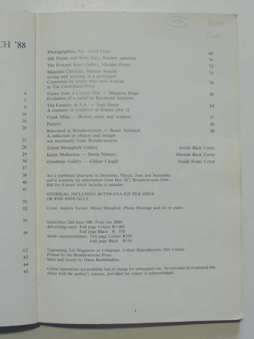 ART The Independent Review no. 2 March `88 - Ed. Margaret Hitge