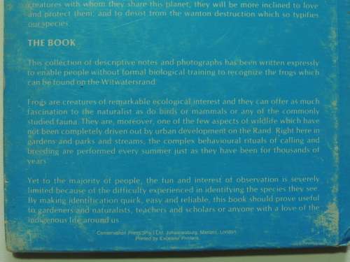 A Guide To The Identification Of The Frogs Of The Witwatersrand - Vincent Carruthers
