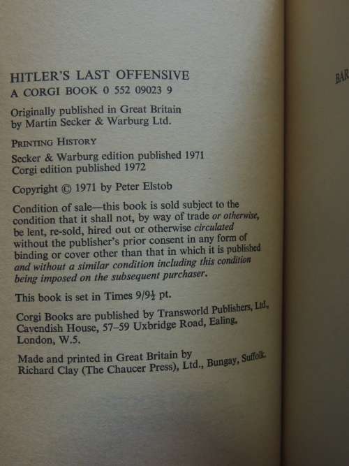 Hitler`s Last Offensive - Peter Elstob