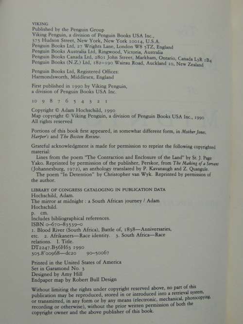 The Mirror at Midnight - A South African Journey - Adam Hochschild - FIRST EDITION 1990, SIGNED