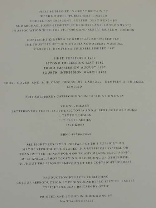Patterns for Textiles - the Victoria and AlbertColour Books - Intro Hilary Young