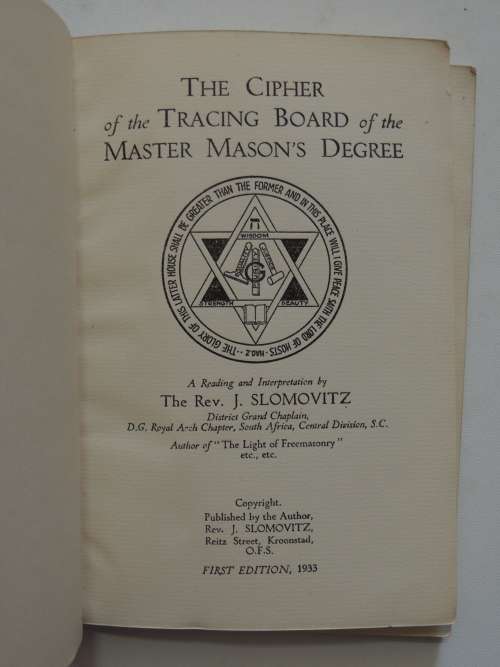 The Cipher Of The Tracing Board Of The M.M. Degree - Rev. J. Slomovitz