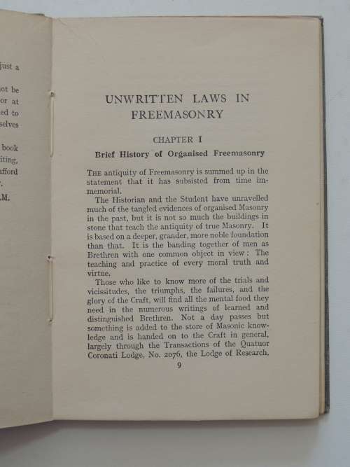 Unwritten Laws In Freemasonry - Br `Hazlitt` P.M.  1925