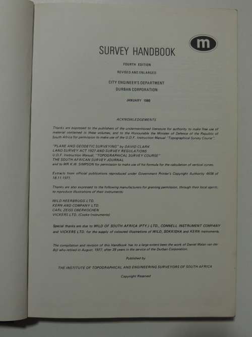 Survey Handbook 4th Edition - City Engineer`s Department Durban Corporation