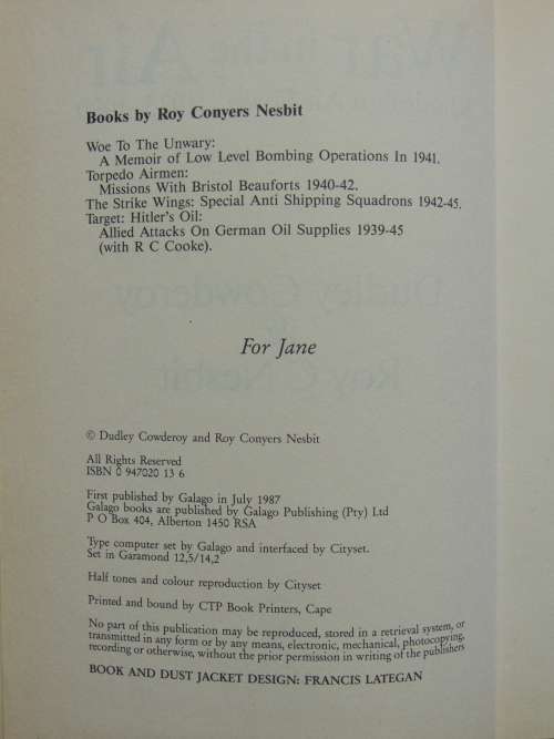 War in the Air Rhodesian Air Force 1935-1980 - Dudley Cowderoy, Roy C Nesbit