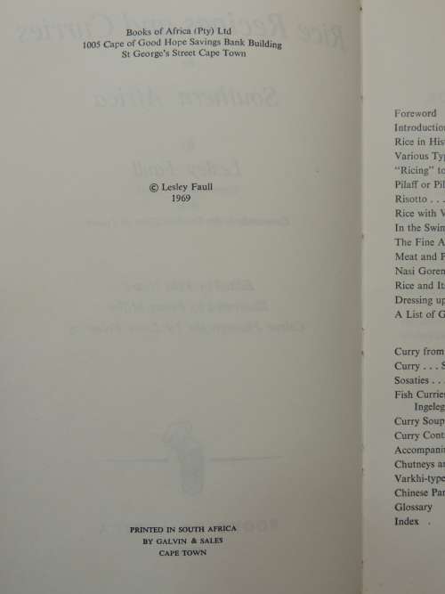 Rice Recipes and Curries in Southern AfricaLesley Faull 1969 - Inscribed by Author, Founder of ...