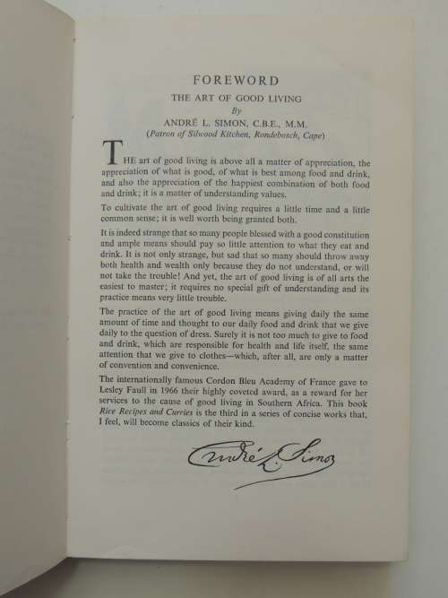 Rice Recipes and Curries in Southern AfricaLesley Faull 1969 - Inscribed by Author, Founder of ...