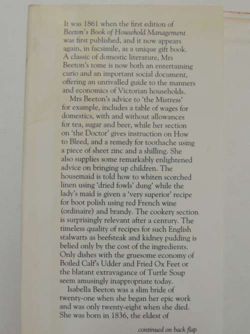 Beeton`s Book of Household ManagementIsabella Beeton - Facsimile Edition, 1986