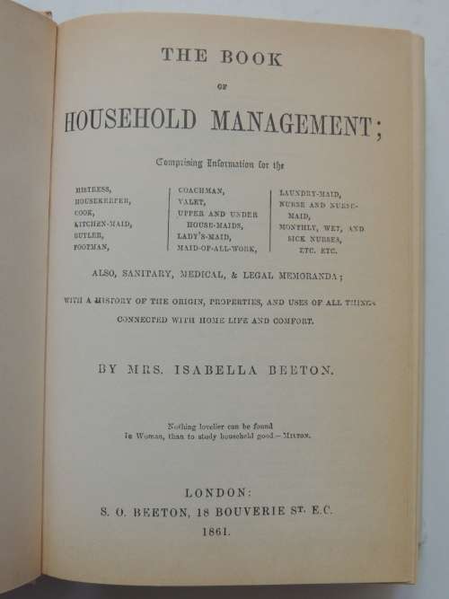Beeton`s Book of Household ManagementIsabella Beeton - Facsimile Edition, 1986