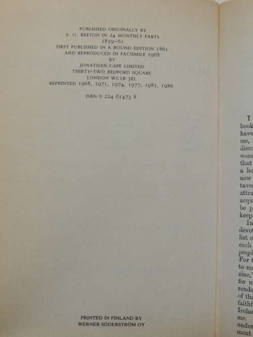 Beeton`s Book of Household ManagementIsabella Beeton - Facsimile Edition, 1986