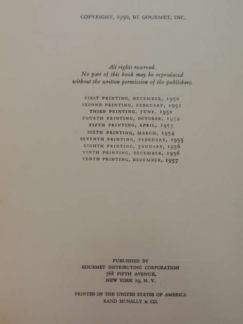 Thr Gourmet Cookbook - Volumes 1 & 2, 10th Printing 1957