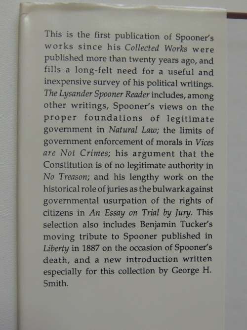 The Lysander Spooner Reader with An Introduction by George H Smith, 1992