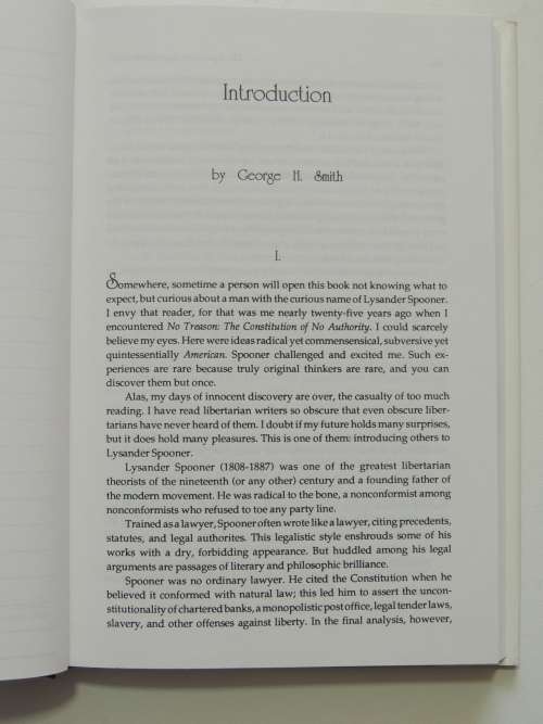 The Lysander Spooner Reader with An Introduction by George H Smith, 1992