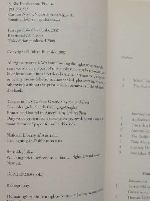 Watching Brief - Reflections on Human Rights, Law,& Justice- Julian Burnside