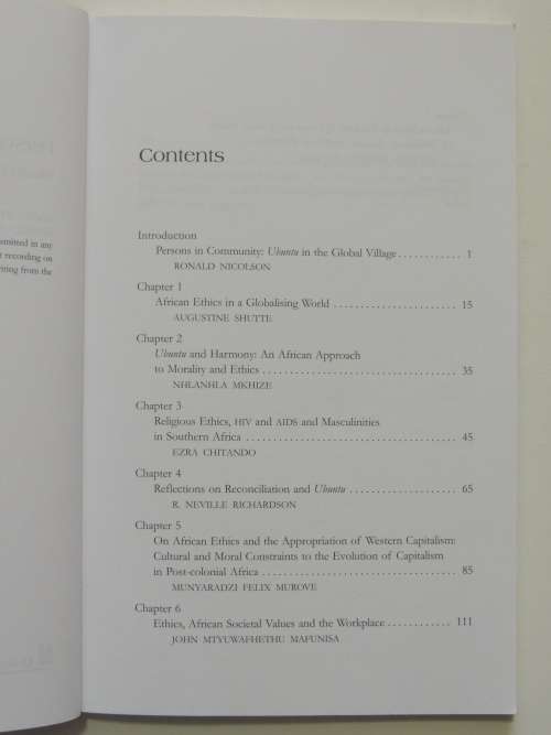 Persons in Community - African Ethics in a Culture  Ed Ronald Nicolson