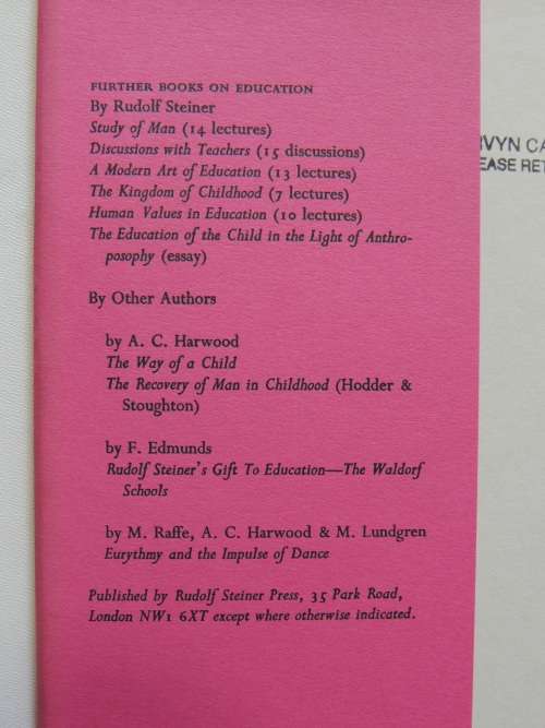 Practical Advice to Teachers, Lectures 1919 - Rudolf Steiner