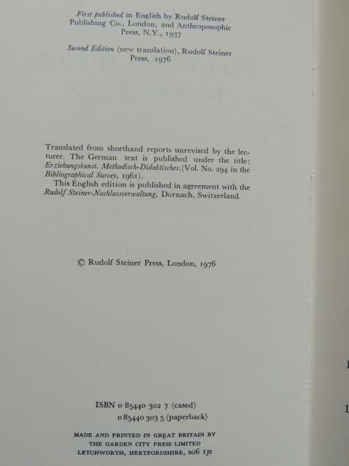 Practical Advice to Teachers, Lectures 1919 - Rudolf Steiner