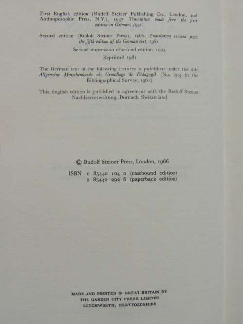 Study of Man - General Education Course, Lectures 1919 Rudolf Steiner