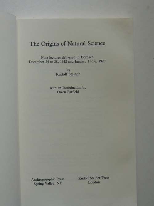 The Origins of Natural Science, Lectures 1922-23 - Rudolf Steiner
