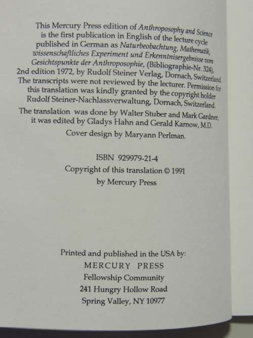 Anthroposophy and Science, Observation Experiment Mathematics, Lectures 1921 - Rudolf Steiner