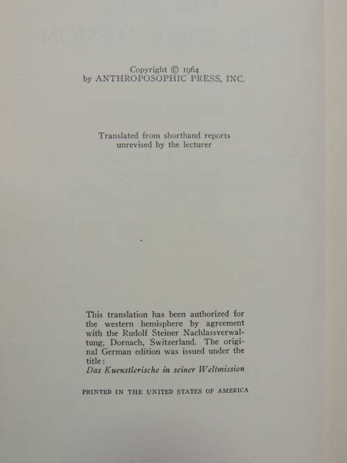 The Arts and their Mission, Lectures 1923 - Rudolf Steiner