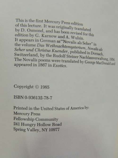 The Christmas Mystery Novalis as Seer - Rudolf Steiner