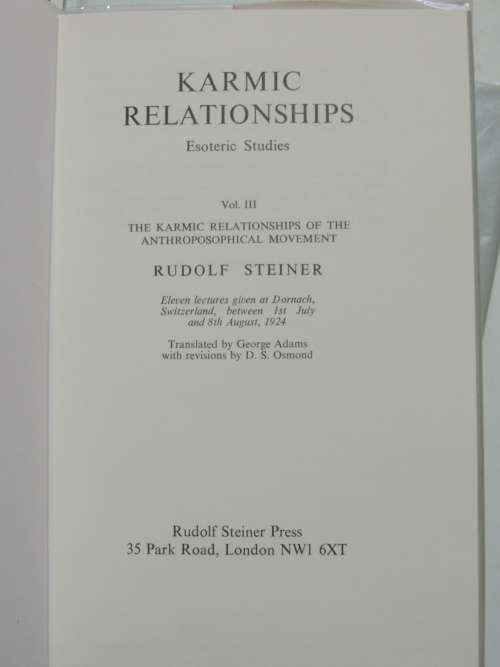 Karmic Relationships, Esoteric Studies - 8 Volume Set 11 Lectures, Switzerland 1924 - Rudolf Steiner
