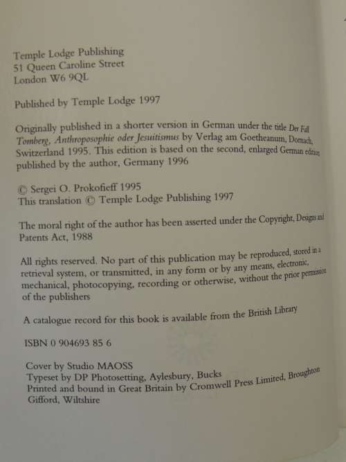 The Case of Valentin Tomberg,  Anthroposophy or Jesuitism - Segei O Prokofieff