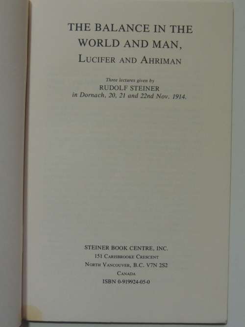 The Balance in the World  and Man, Lectures 1914 - Rudolf Steiner