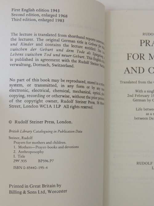 Prayers for Mothers and Children, Lecture 1915 - Rudolf Steiner