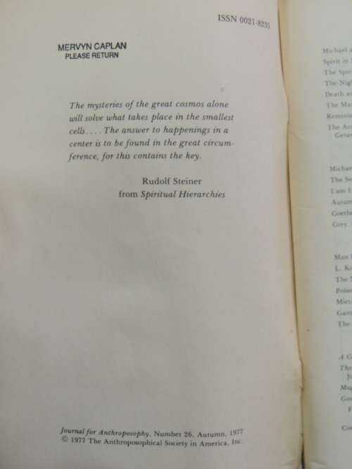 Journal for Anthroposophic Number 26, Autumn, 1977