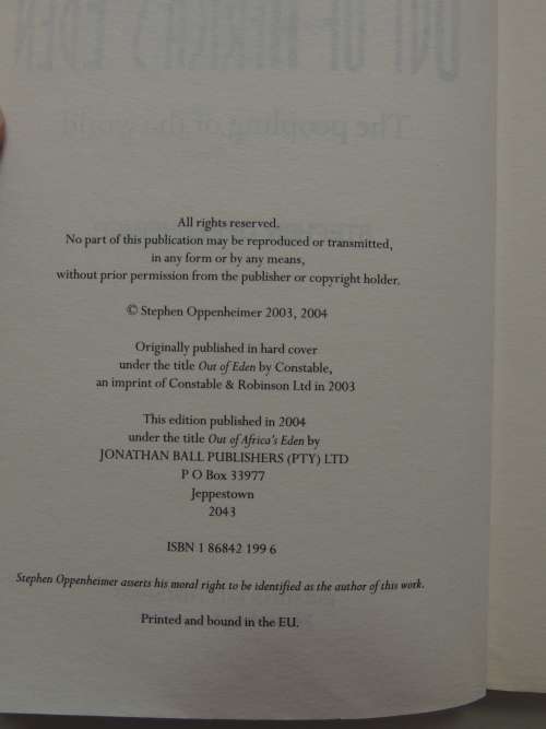 Out Of Africa`s Eden - The Peopling Of The World - Stephen Oppenheimer