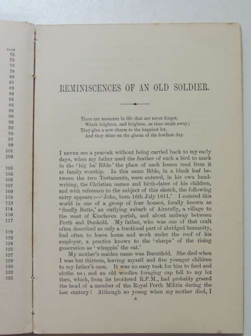 Reminiscences Of An Old Soldier With Poems - Sergeant John Menzies