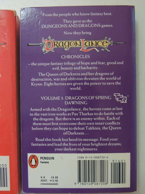 Dragonlance:Chronicles,Dragons of Autumn Twilight,.. Winter Night,..Spring Dawn -Margaret Weiss, T H
