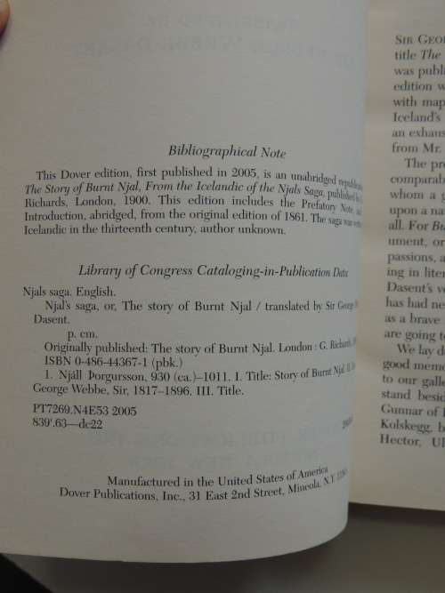 Njal`s Saga, Or The Story of Burnt Njal - Tr. Sir George Webbe Dasent
