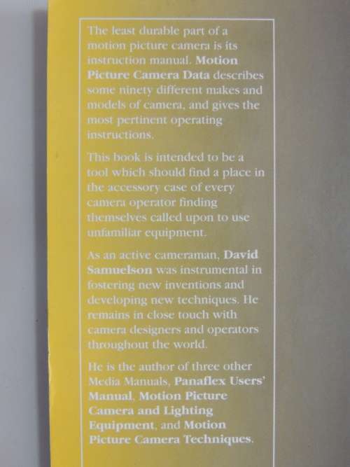 Motion Picture Camera Data - David W Samuelson - Media Manual