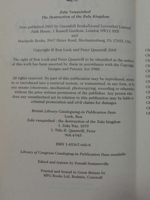 Zulu Vanquished - The Destruction Of The Zulu Kingdom- Ron Lock & Peter Quantrill
