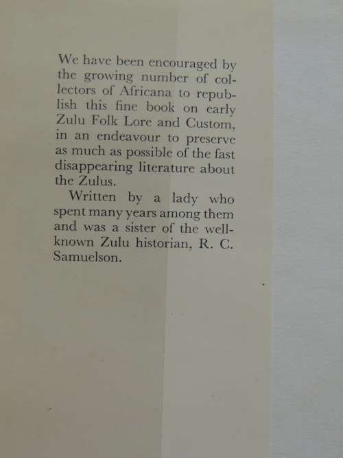 Zululand - Its Traditions, Legends, Customs And Folk-lore L.H. Samuelson (Nomleti)