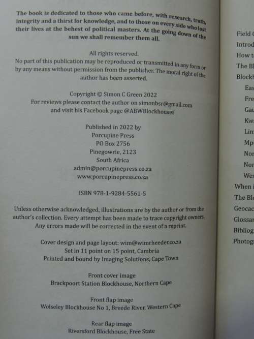 Anglo-Boer War Blockhouses - A Field Guide- Simon C Green