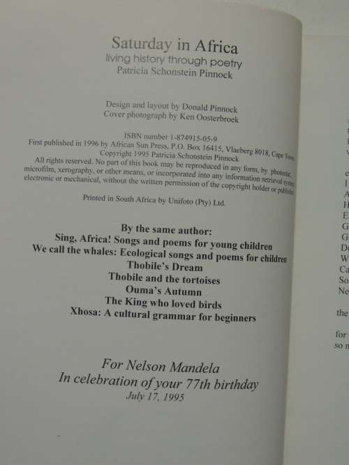 Saturday in Africa, Living History through Poetry - Patricia Schonstein Pinnock