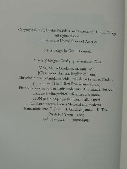The I Tatti Renaissance Library - Christiad - Marco Girolamo Vida
